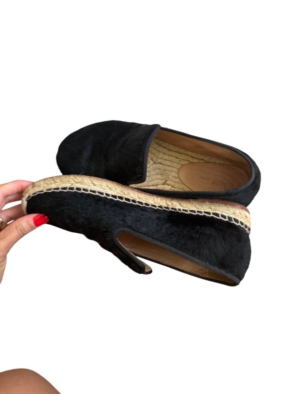 CELINE Black Calf Hair Espadrilles Flats Size 37 / US 7 - Picture 2 of 11